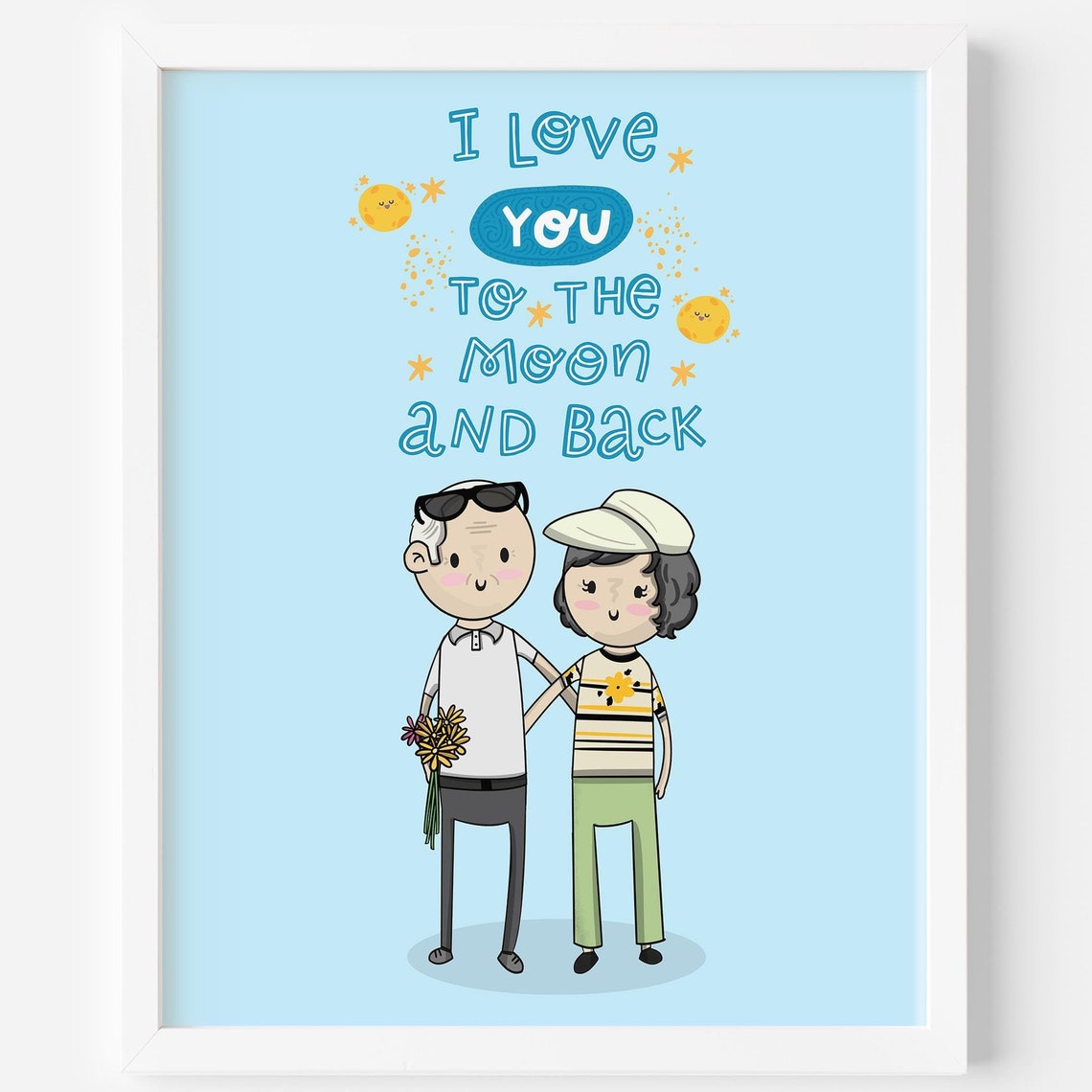 Love You to the Moon and Back Elderly Couple Portrait Poster