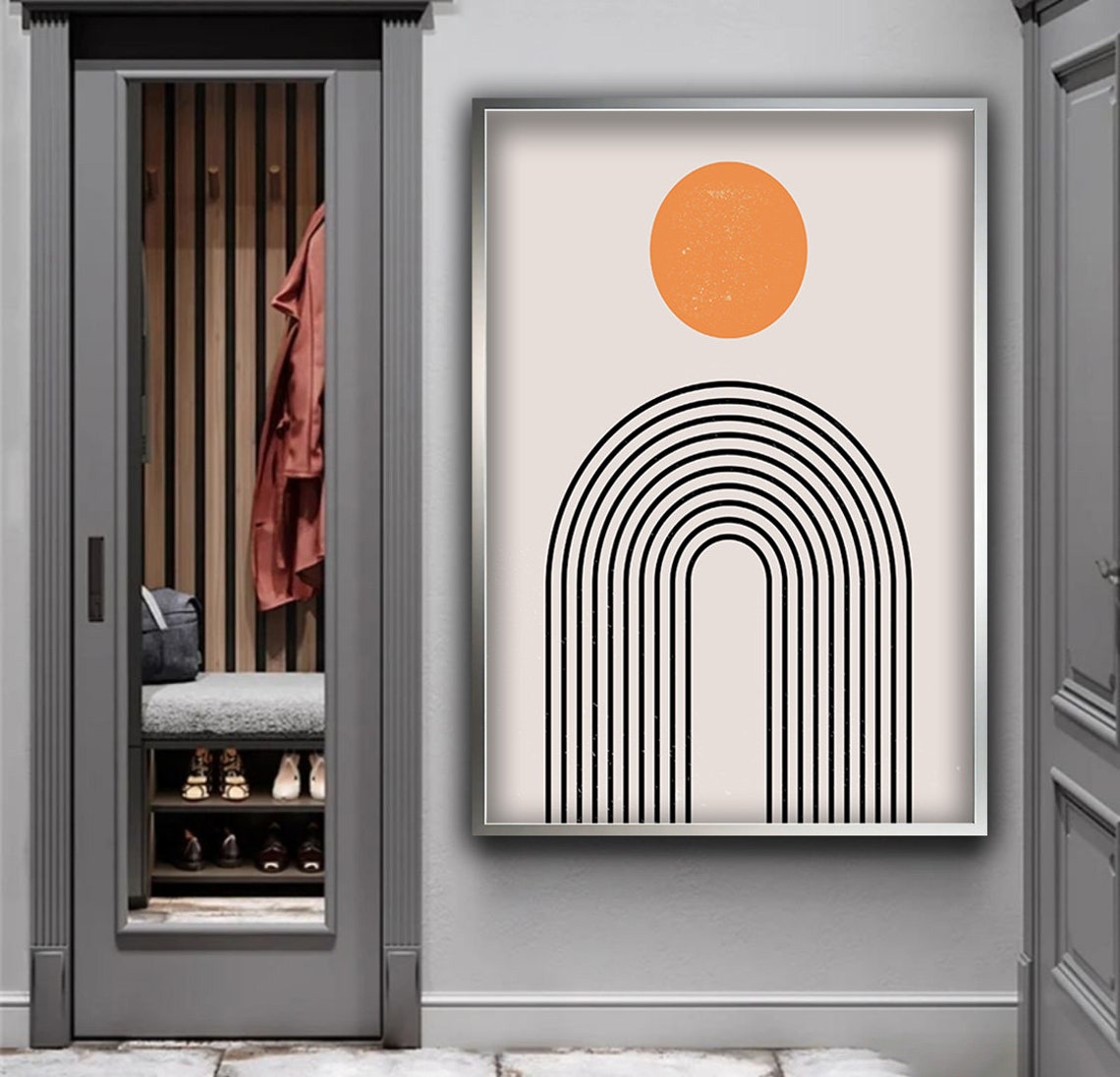 Boho Orange Sun and Black Arch Lines Geometric Wall Art Poster - Image 5