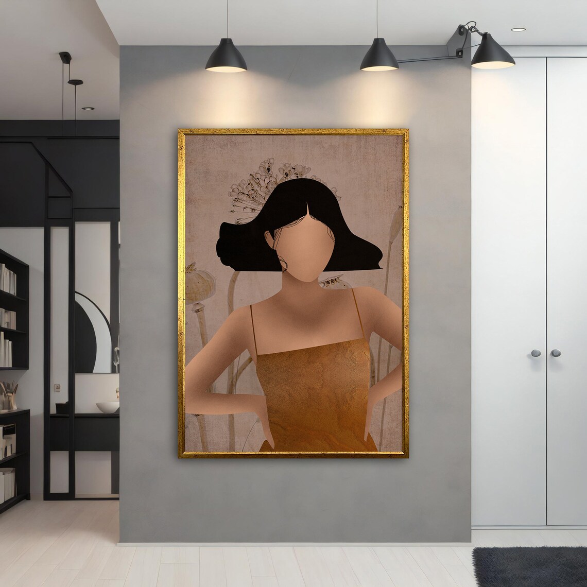 Faceless Woman Rust Dress Botanical Minimalist Beige Portrait Wall Art - Image 4