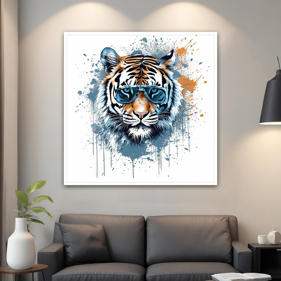 Cool Tiger Sunglasses Paint Splash White Fun Animal Office Poster - Image 4