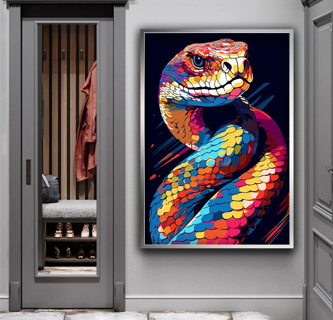 Colorful Pop Art Snake Coiled Scales Rainbow Animal Art Poster - Image 3