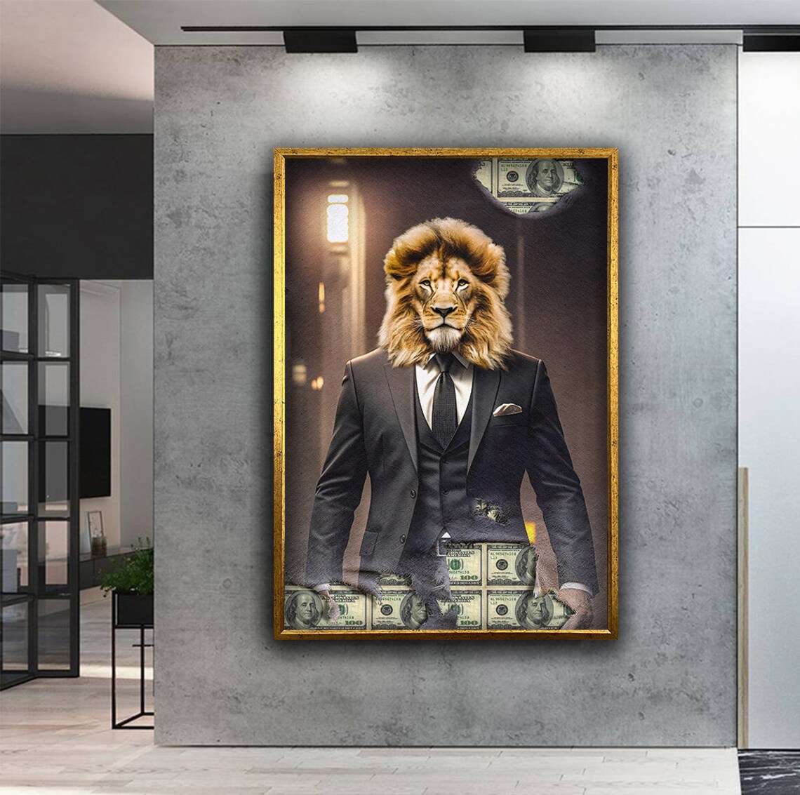 Lion In Business Suit Money Boss Torn Poster Motivational Animal Art Poster - Image 2