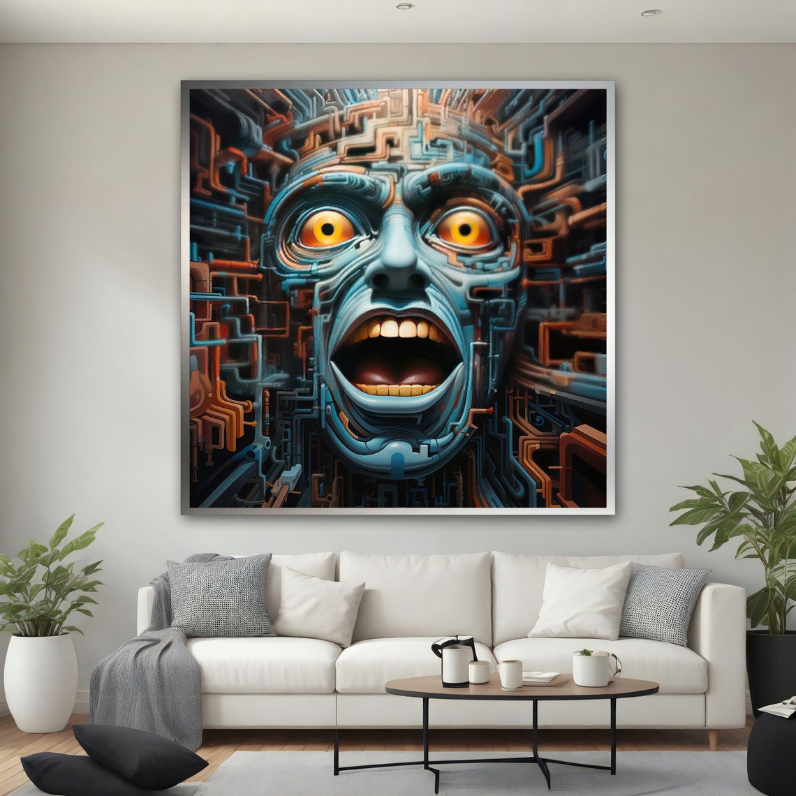 Screaming Robot Face Machine Circuits Yellow Eyes Surreal Poster - Image 4