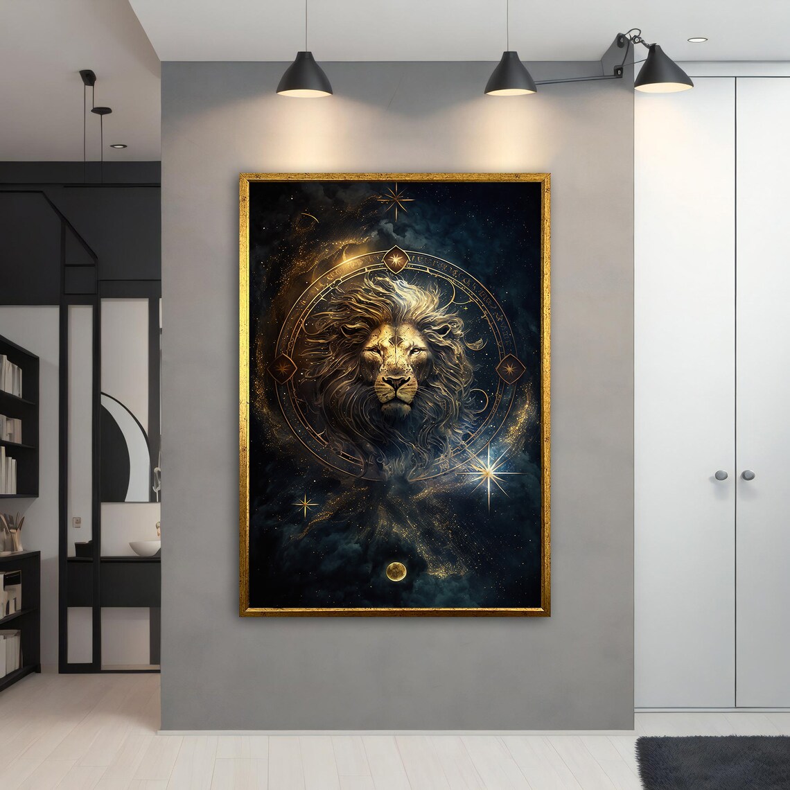 Golden Leo Zodiac Lion Night Sky Astrology Stars Animal Poster - Image 3