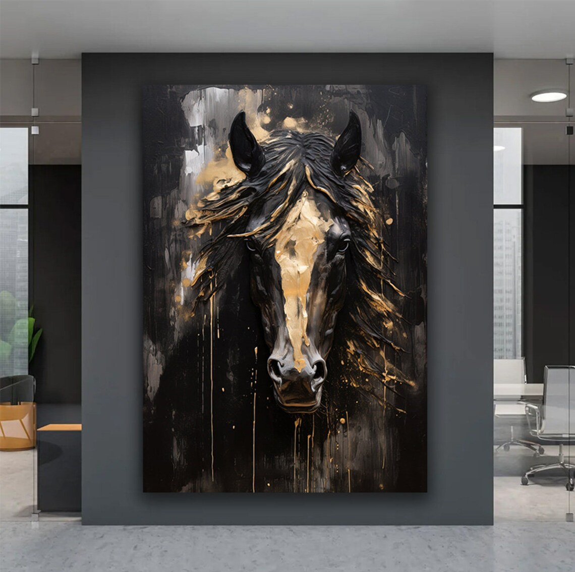 Noble Black Horse Portrait Gold Accents Dark Moody Animal Poster - Image 2