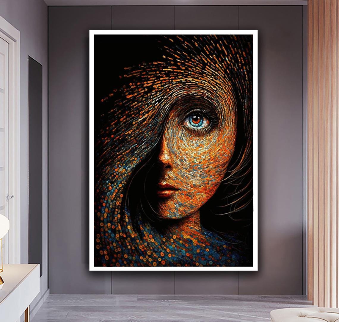 Surreal Woman Print Woman With A Mosaic Face Wall Art Blue Eyed Woman Art Colorful Surreal Girl Art Print Woman Home Art - Image 4