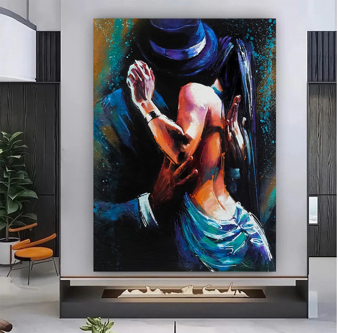 Passionate Tango Dance Couple Embrace Fedora Gold Framed Poster - Image 3