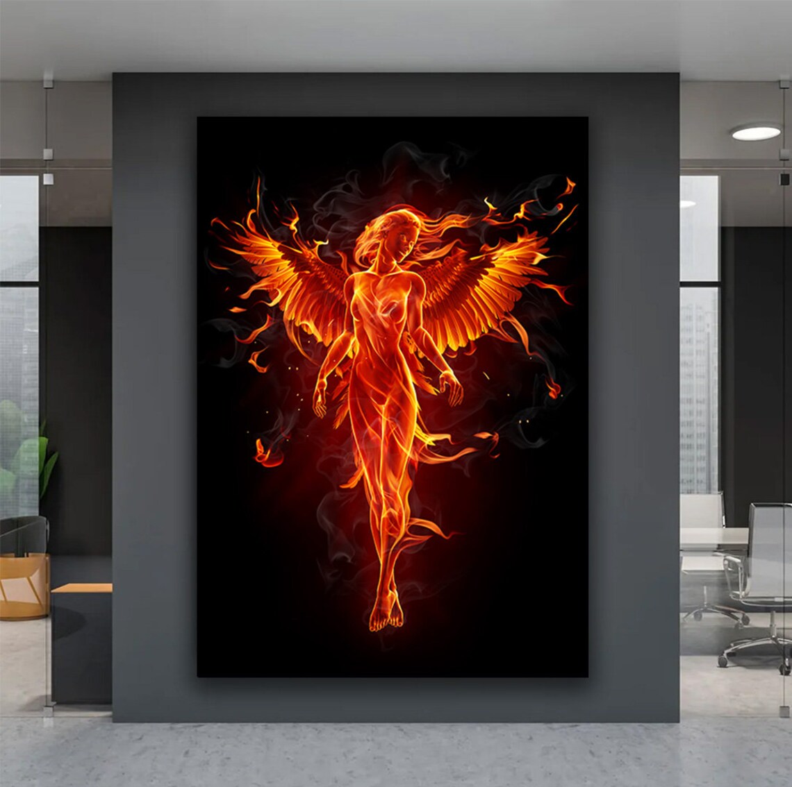 Fire Angel Woman Phoenix Wings Flames Dark Fantasy Art Poster - Image 5