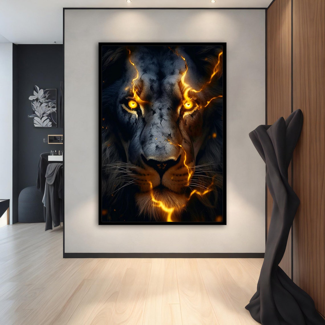 Black Lion Painting Black Lion Poster Black Lion Art Gold Eyes Lion Art Lion Wall Art Golden Light Painting Animal Wall Decor - Image 2
