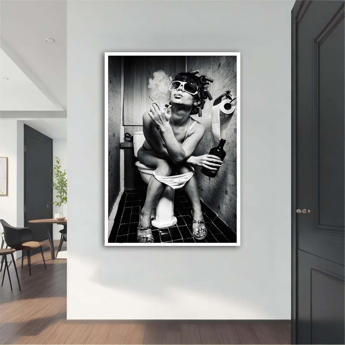 Black and White Smoking Woman Edgy Fashion Photography Poster