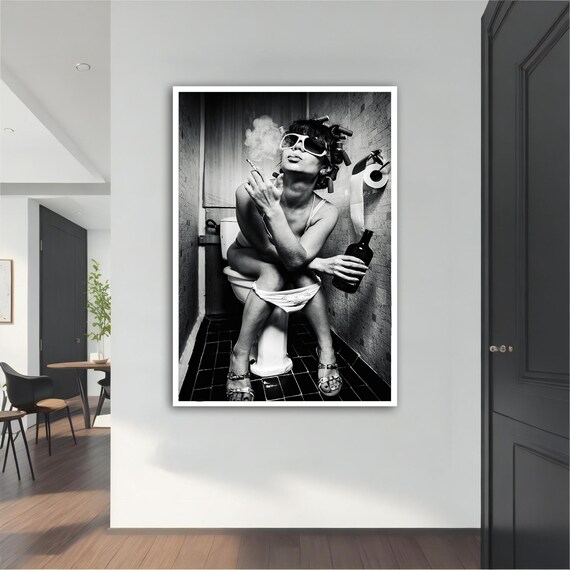 Black and White Smoking Woman Edgy Fashion Photography Poster