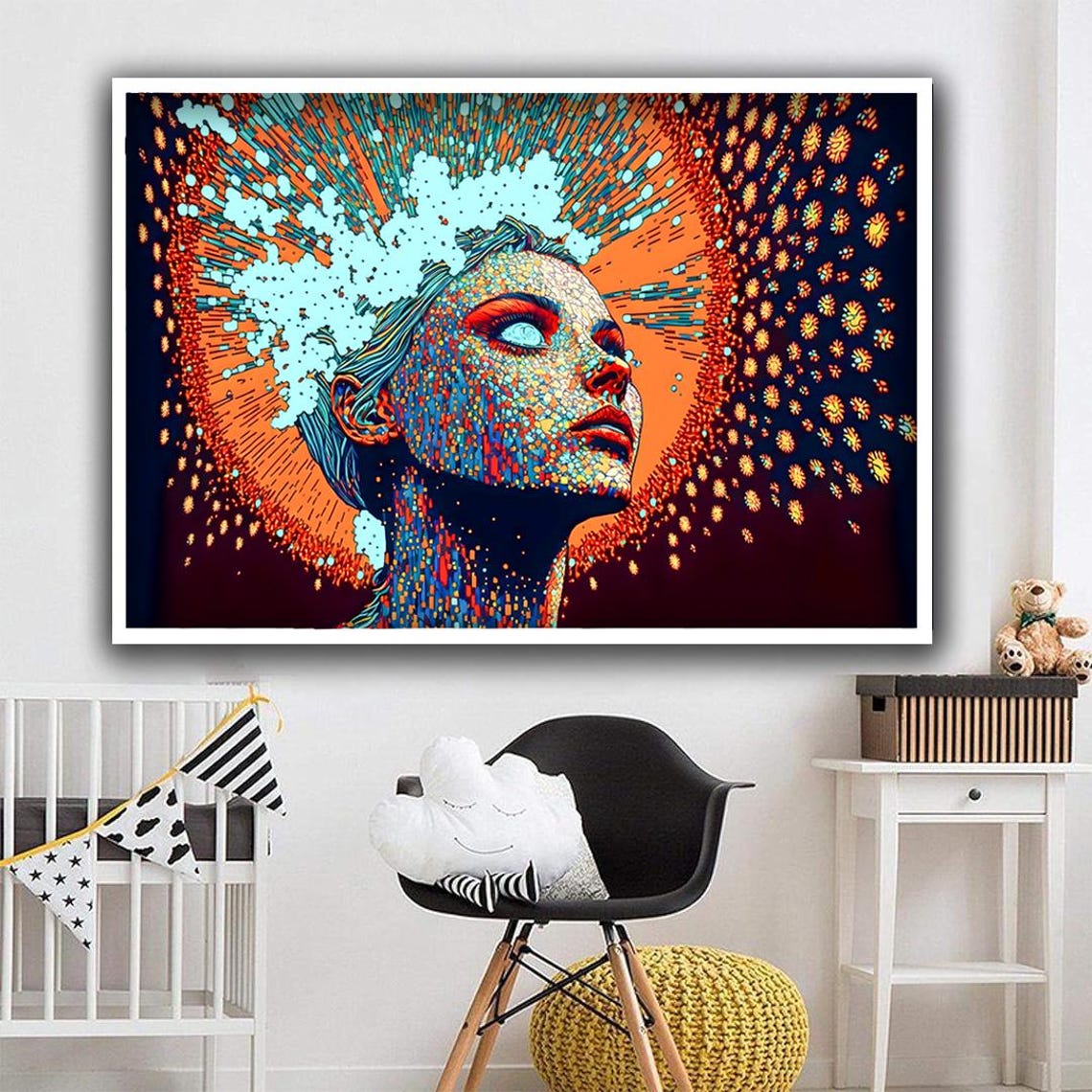 Surreal Woman Print Woman With A Mosaic Face Wall Art Blue Eyed Woman Art Colorful Surreal Girl Art Print Woman Home Art - Image 2