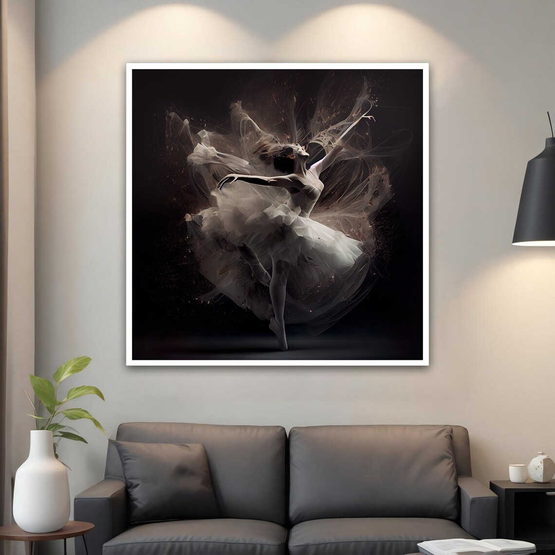 Ballerina Dancer Mid Leap White Tutu Black Background Dramatic Dance Poster - Image 4