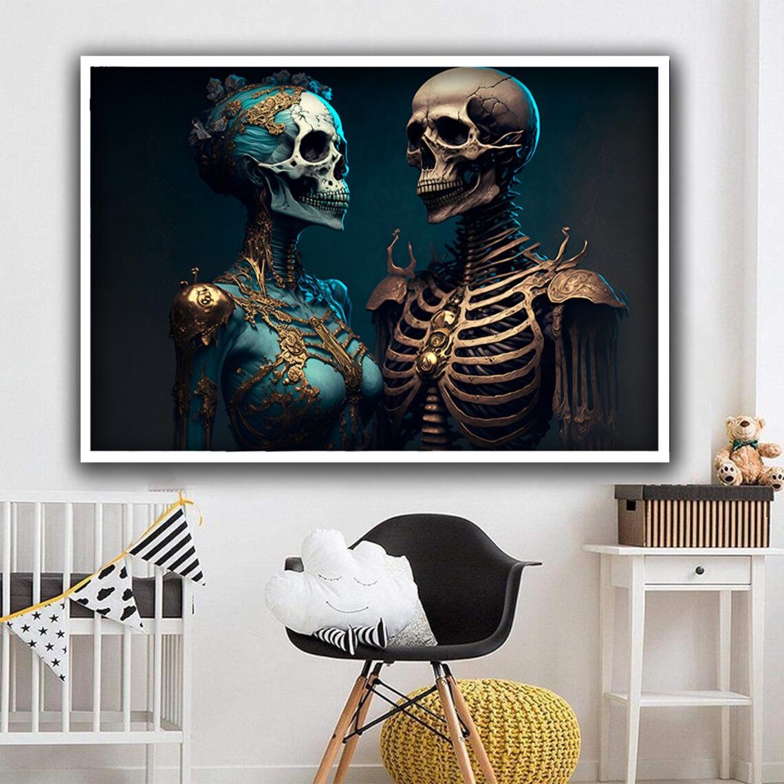 Gothic Skeleton Couple Dark Romantic Ornate Bones Halloween Wall Art Poster - Image 4