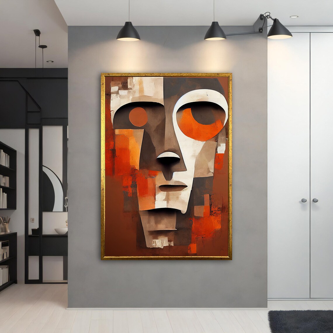 Surreal Cubist Face Abstract Geometric Earth Tones Modern Art Poster - Image 5