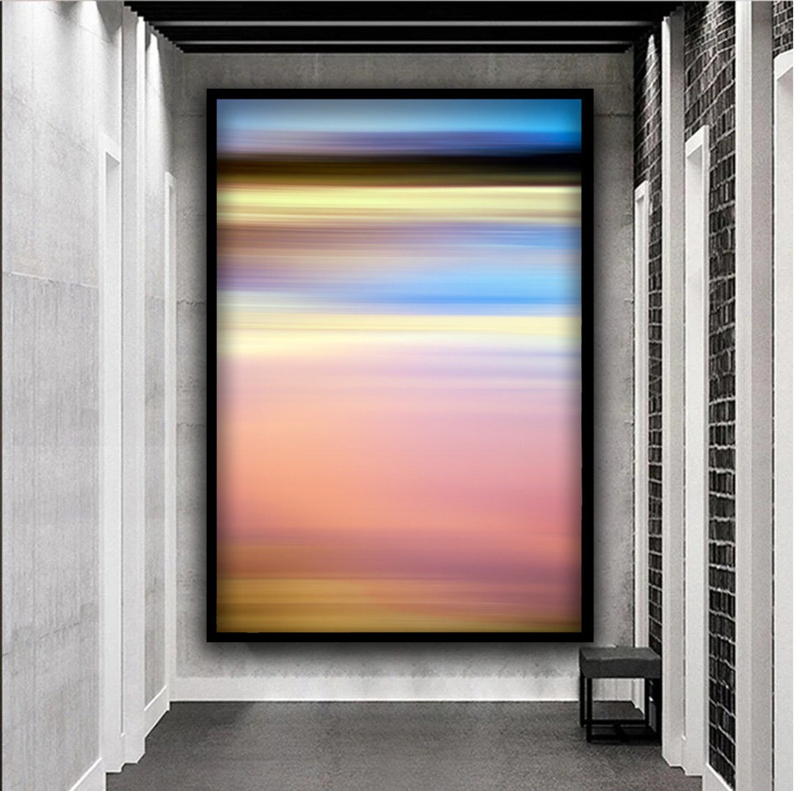 Blurred Sunset Gradient Stripes Pink Blue Gold Abstract Wall Art