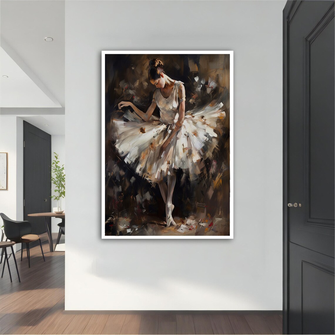 Ballerina Dancing On Pointe White Tutu Dark Impressionist Oil Art Poster - Image 5