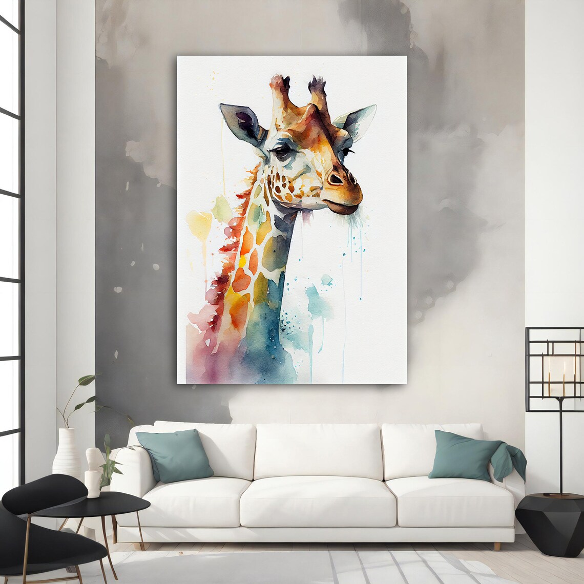 Watercolor Giraffe Head Portrait Colorful Animal Nursery Wall Art Poster - Image 5