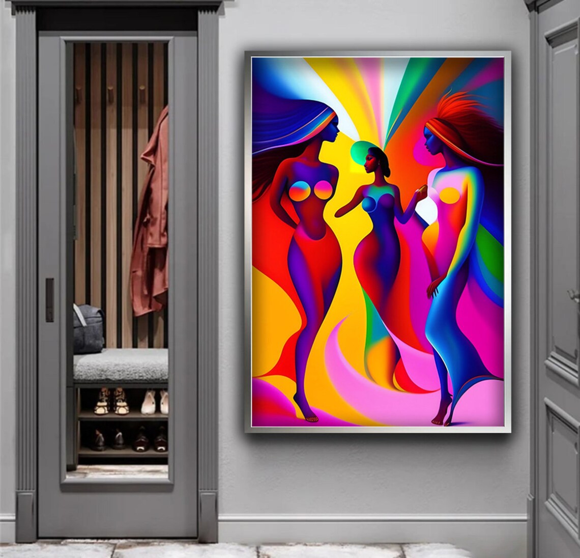 Colorful Dancing Women Rainbow Figures Joyful Modern Art Poster - Image 3