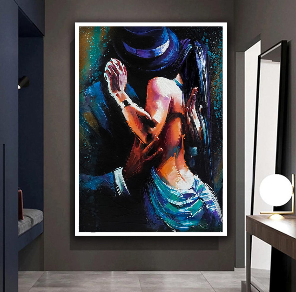 Passionate Tango Dance Couple Embrace Fedora Gold Framed Poster - Image 5