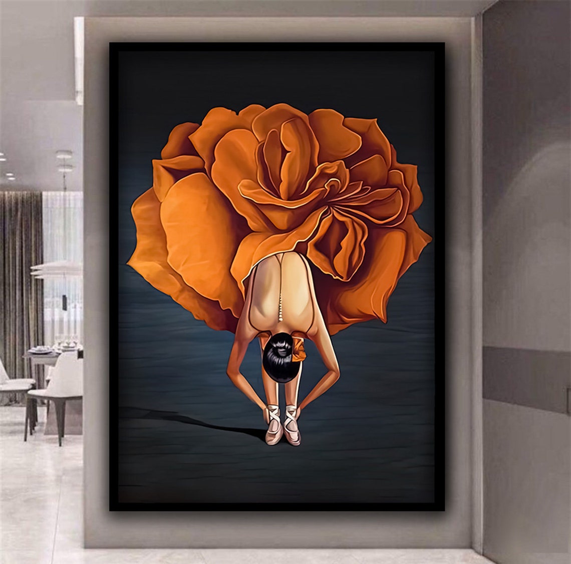 Ballerina In Orange Flower Dress Art Ballerina Painting Ballerina Poster Woman Painting In Floral Dress Dancing Girl Art - Image 4
