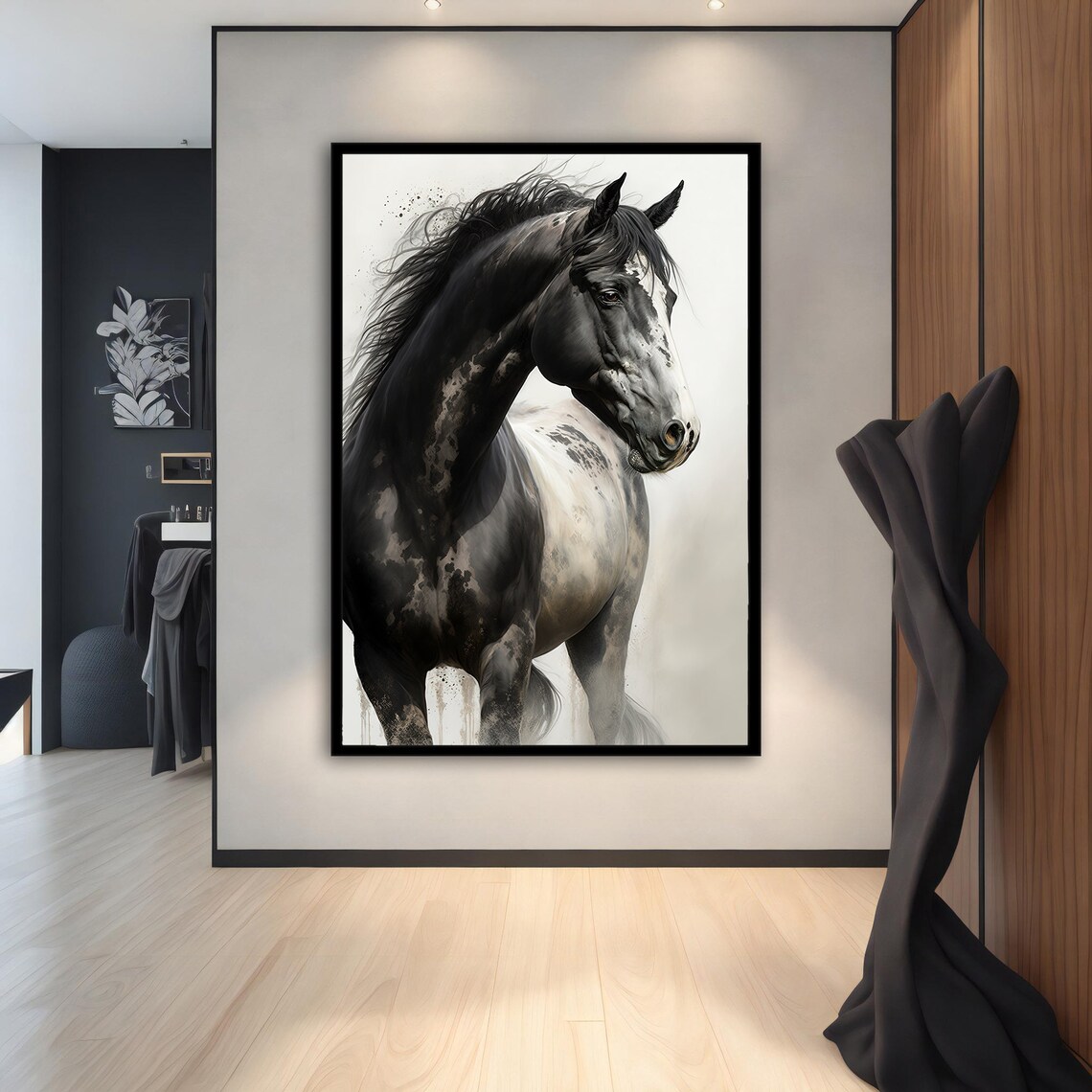 Black Horse Watercolor Painting White Background Elegant Animal Poster - Image 2
