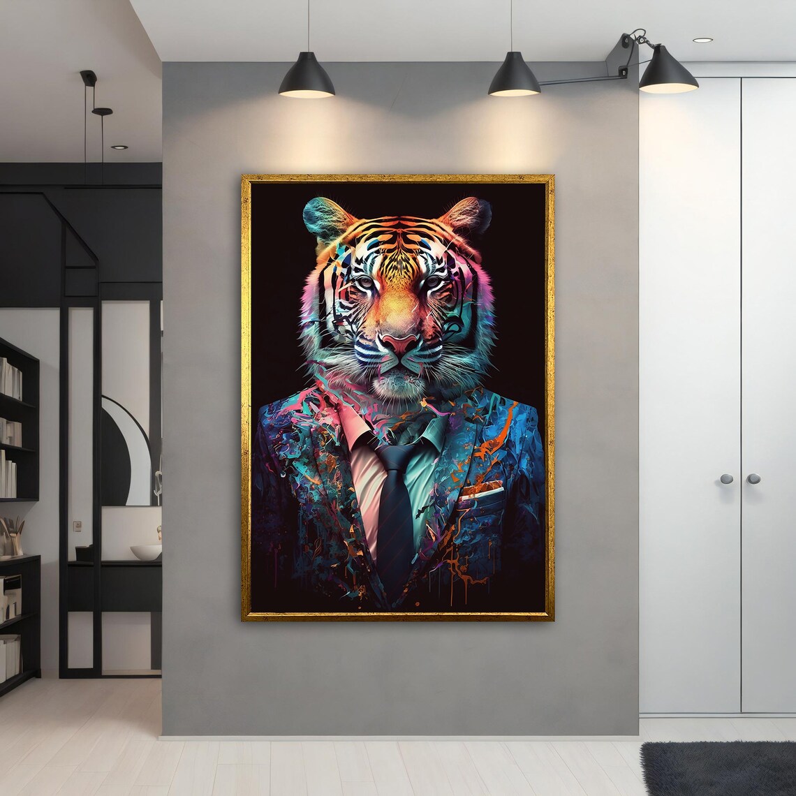 Tiger In Suit Colorful Boss Animal Portrait Humor Wall Art Poster - Image 5