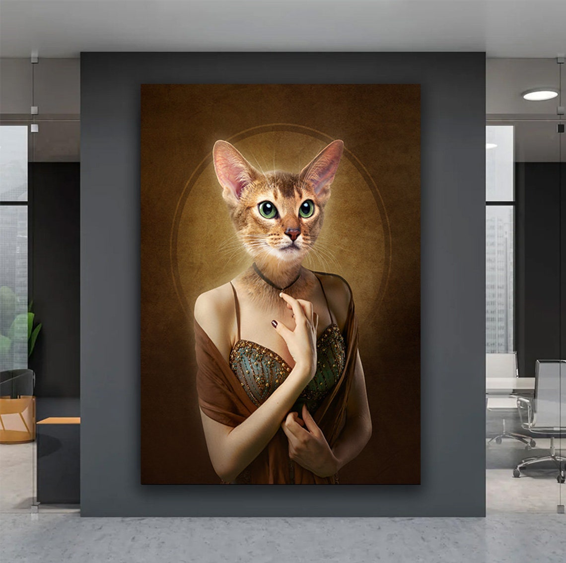 Cat Headed Woman Art Cat In Dress Print Cat Vintage Portrait Human Body Cat Poster Animal Wall Art Pet Lover Gift - Image 5