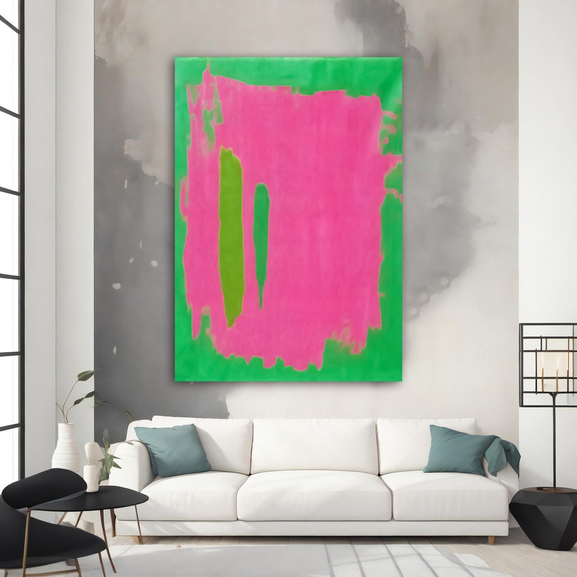 Pink Green Abstract Color Field Painting Bold Modern Wall Art Poster - Image 3