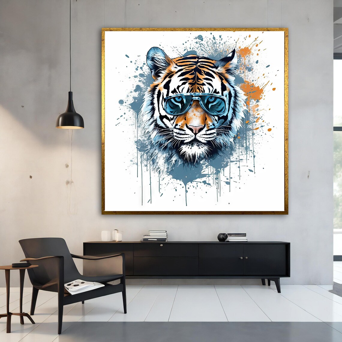 Cool Tiger Sunglasses Paint Splash White Fun Animal Office Poster - Image 2