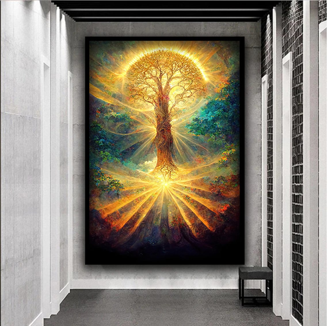 Golden Tree of Life Radiant Sunburst Fantasy Spiritual Wall Art Poster - Image 4