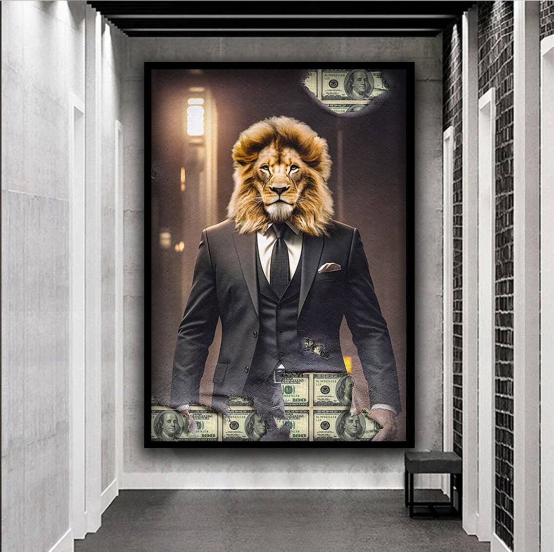 Lion In Business Suit Money Boss Torn Poster Motivational Animal Art Poster - Image 3