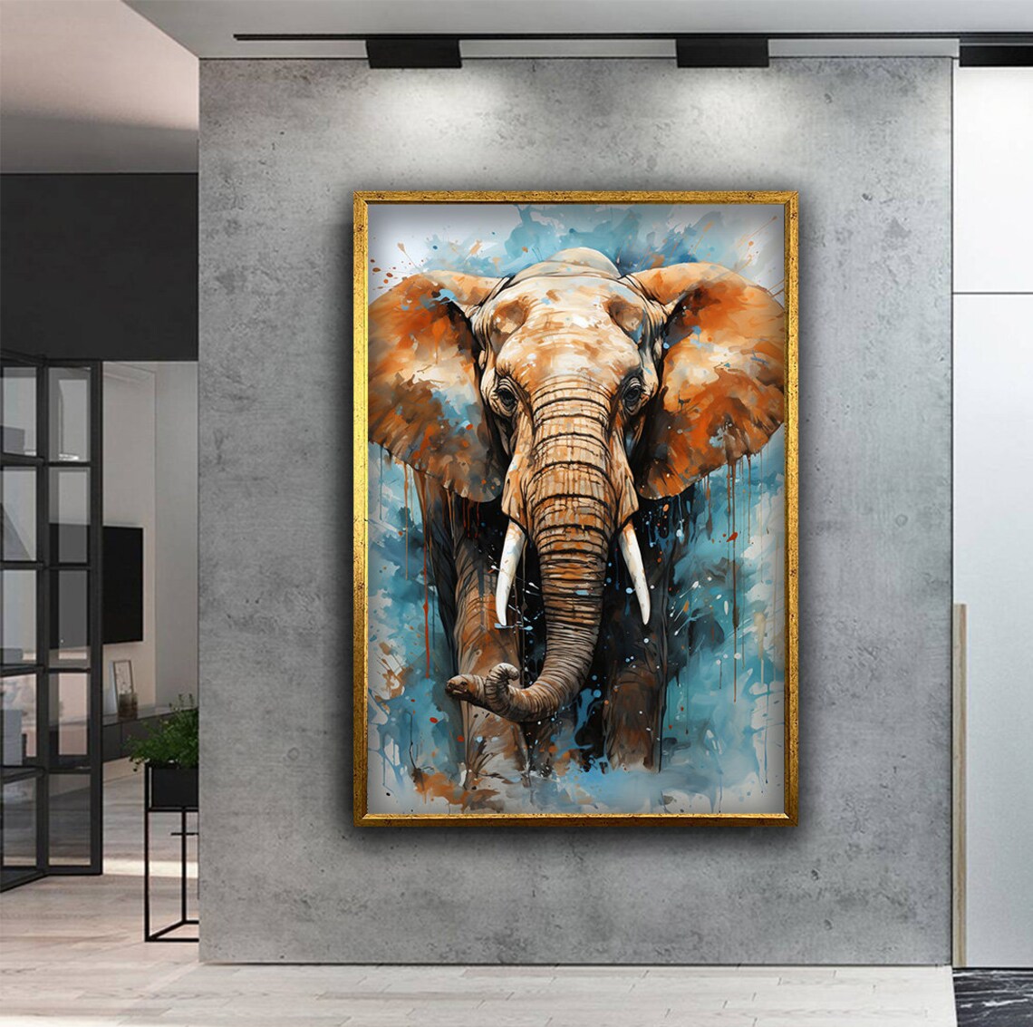 Colorful Elephant Watercolor Wildlife Abstract Elephant Head Poster - Image 4
