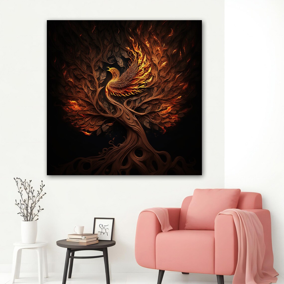 Phoenix Art Fiery Phoenix Wall Art Phoenix On The Tree Poster Phoenix Print Animal Home Decor - Image 5