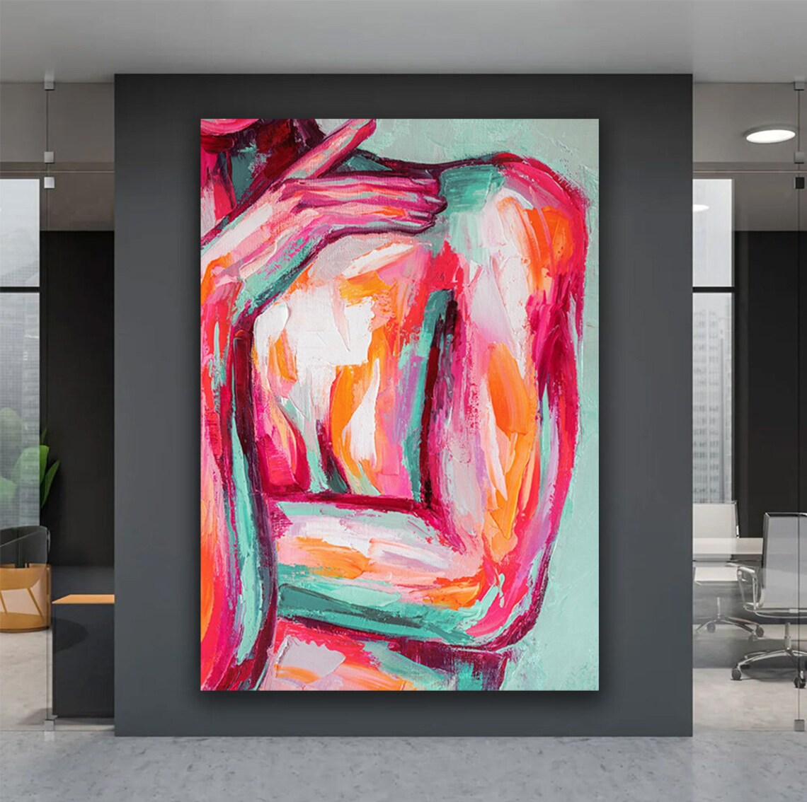 Abstract Nude Female Torso Pink Orange Teal Expressive Body Art Wall Poster - Image 3