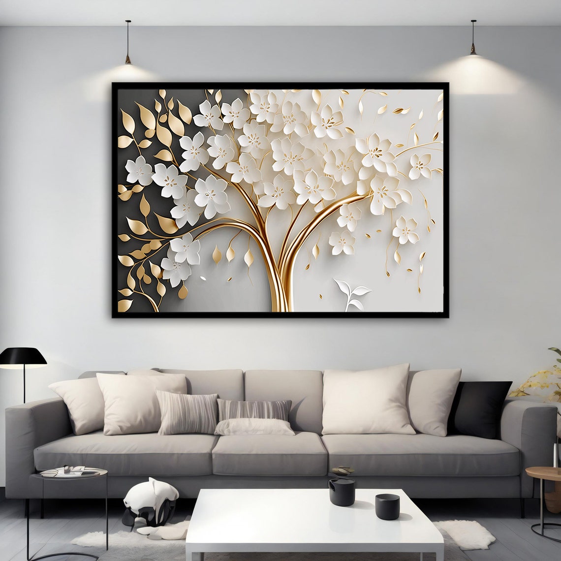 Gold White Floral Tree Embossed Blossoms Luxe Botanical Poster - Image 2