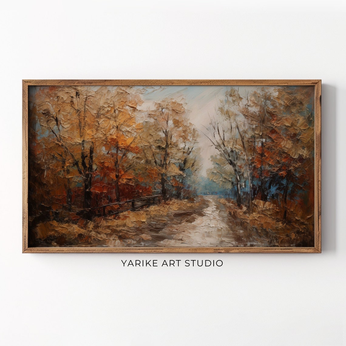 Vintage Autumn Forest Path Textured Impasto Fall Oil Painting Poster