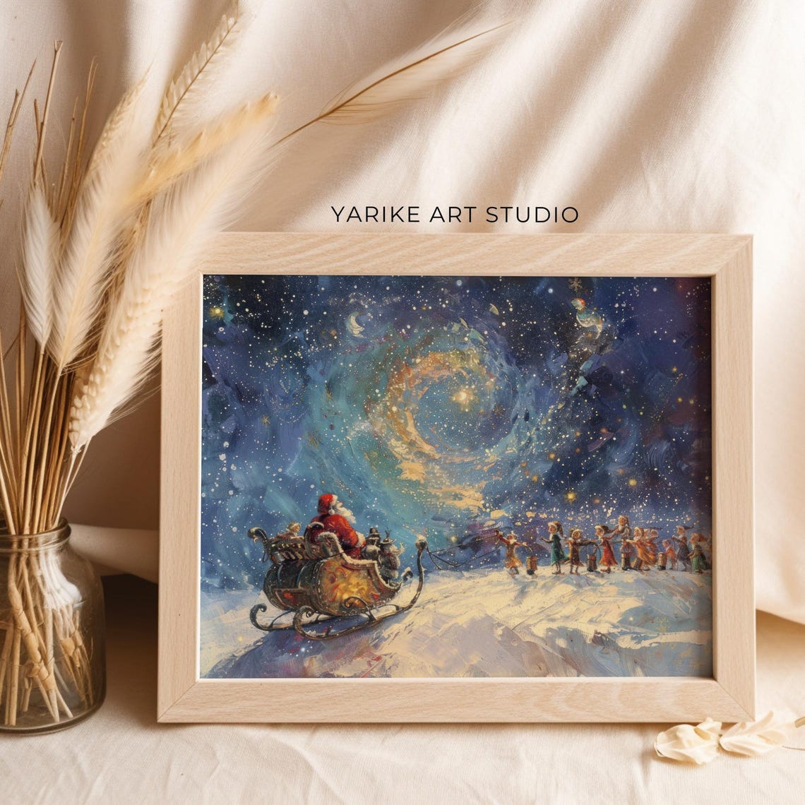 Santa Claus Sleigh Under Starry Swirling Sky Christmas Night Poster - Image 2