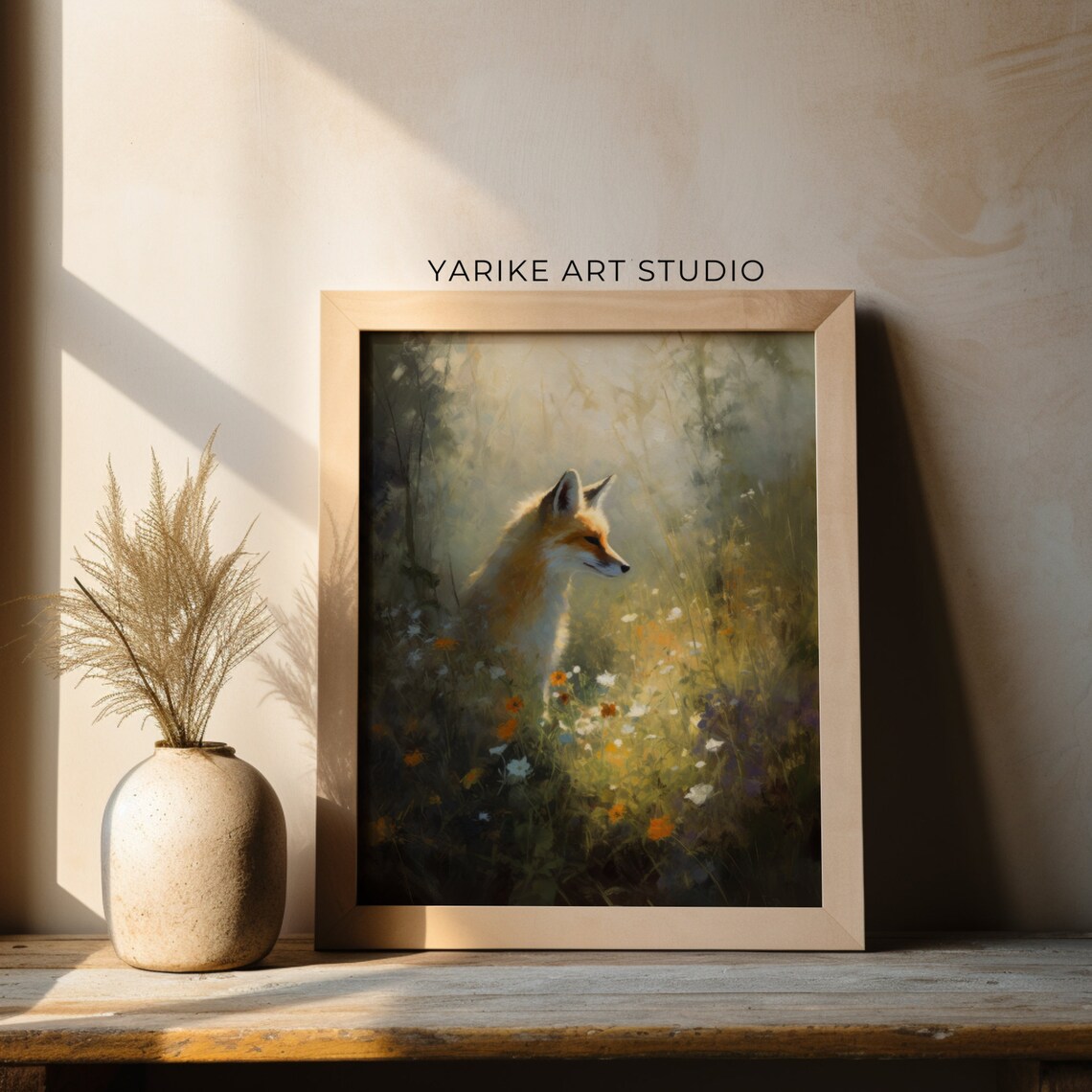 Red Fox in Wildflower Meadow Sunlit Woodland Animal Painting Poster - Image 2