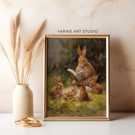 Sweet Mama Rabbit Reading To Baby Bunnies Meadow Storytime Poster