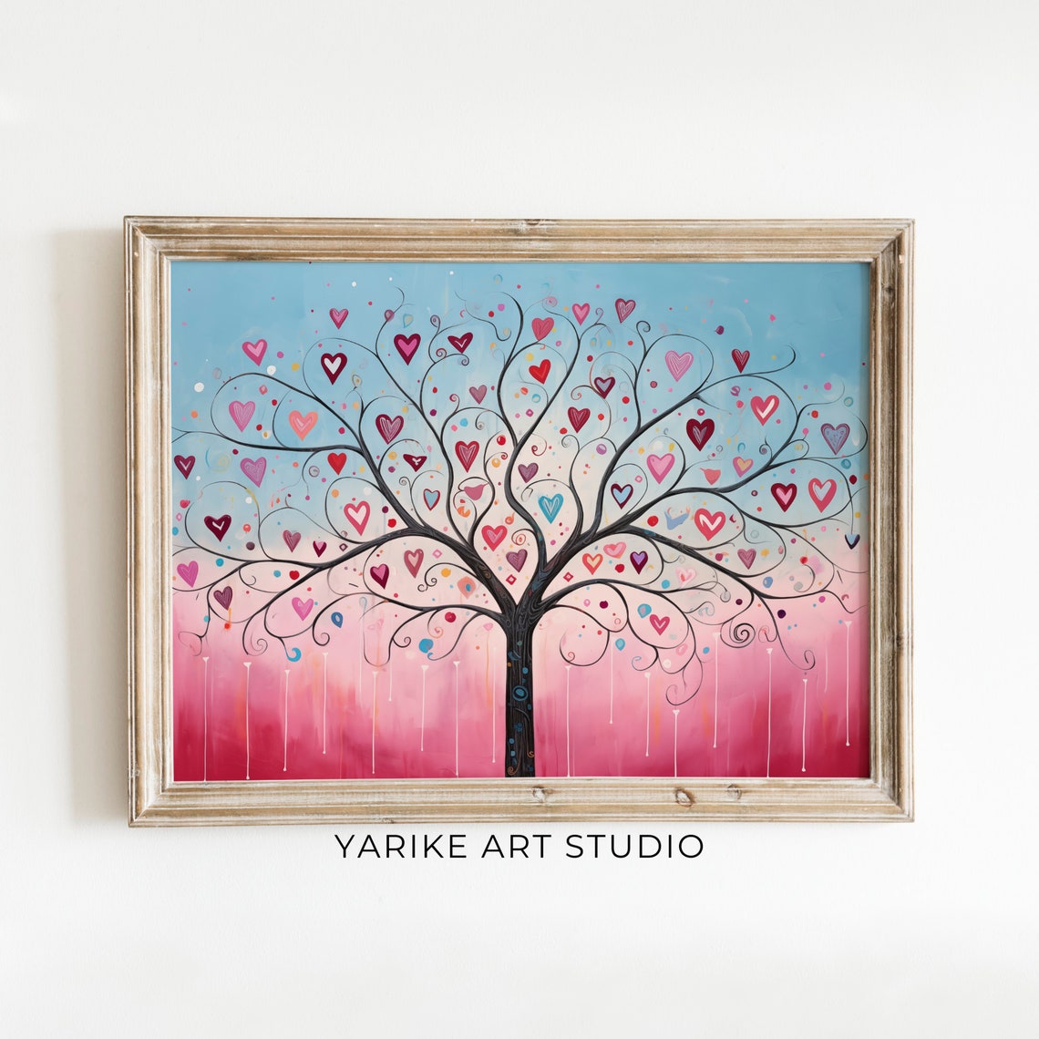 Elegant Tree Of Hearts Blue Pink Whimsical Valentine Love Wall Print