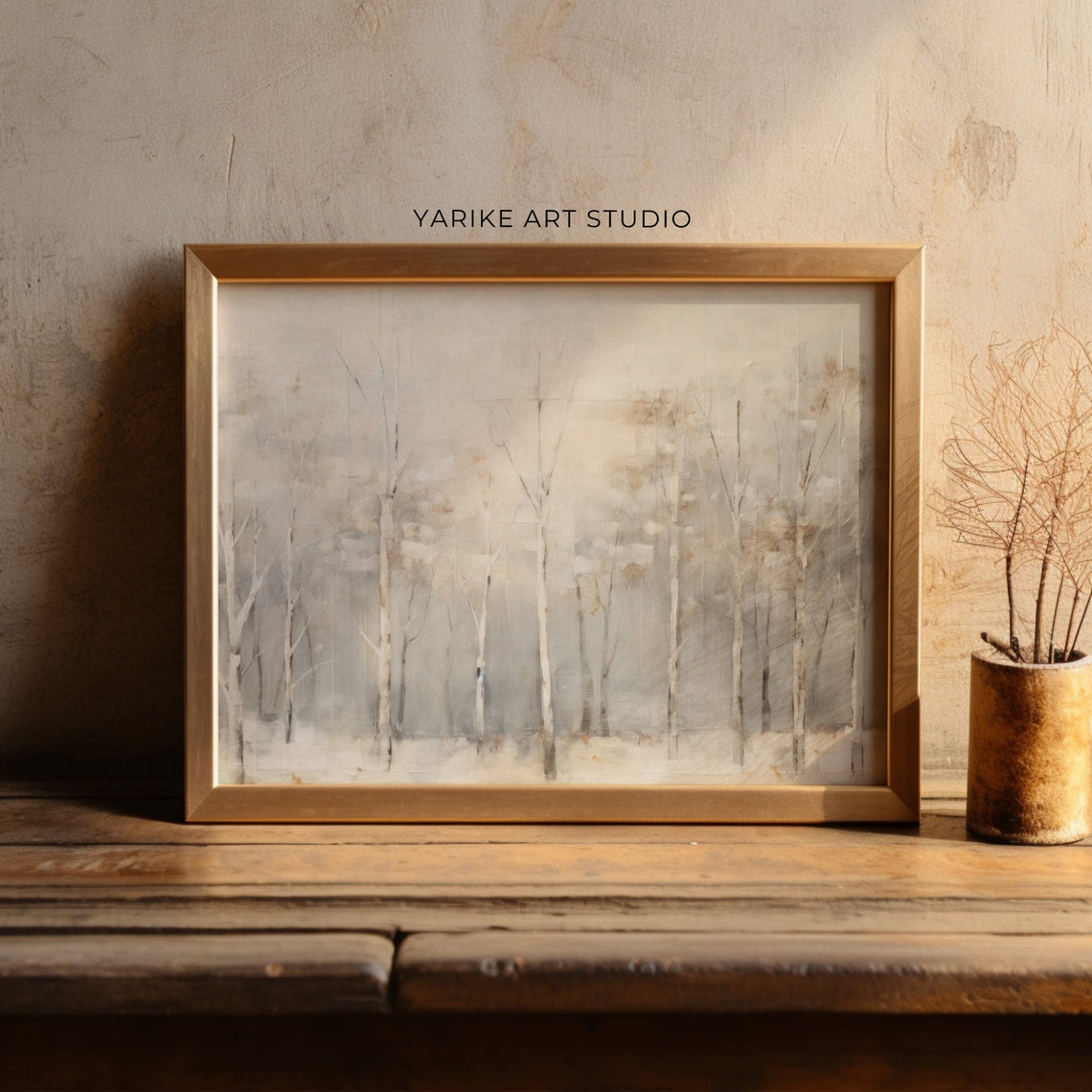 Misty Birch Forest White Gray Minimalist Winter Trees Poster - Image 2