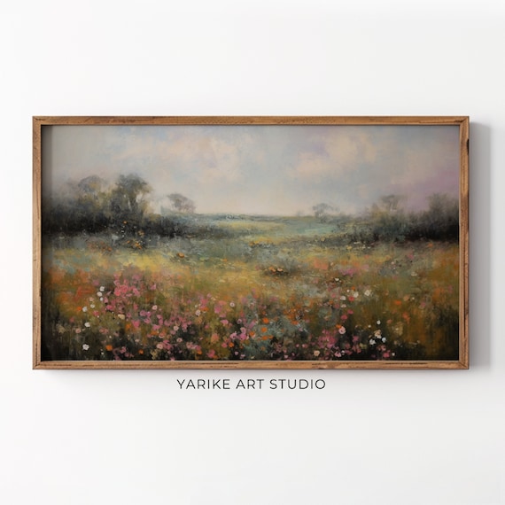 Moody Spring Wildflower Field Pink Orange Impressionist Poster