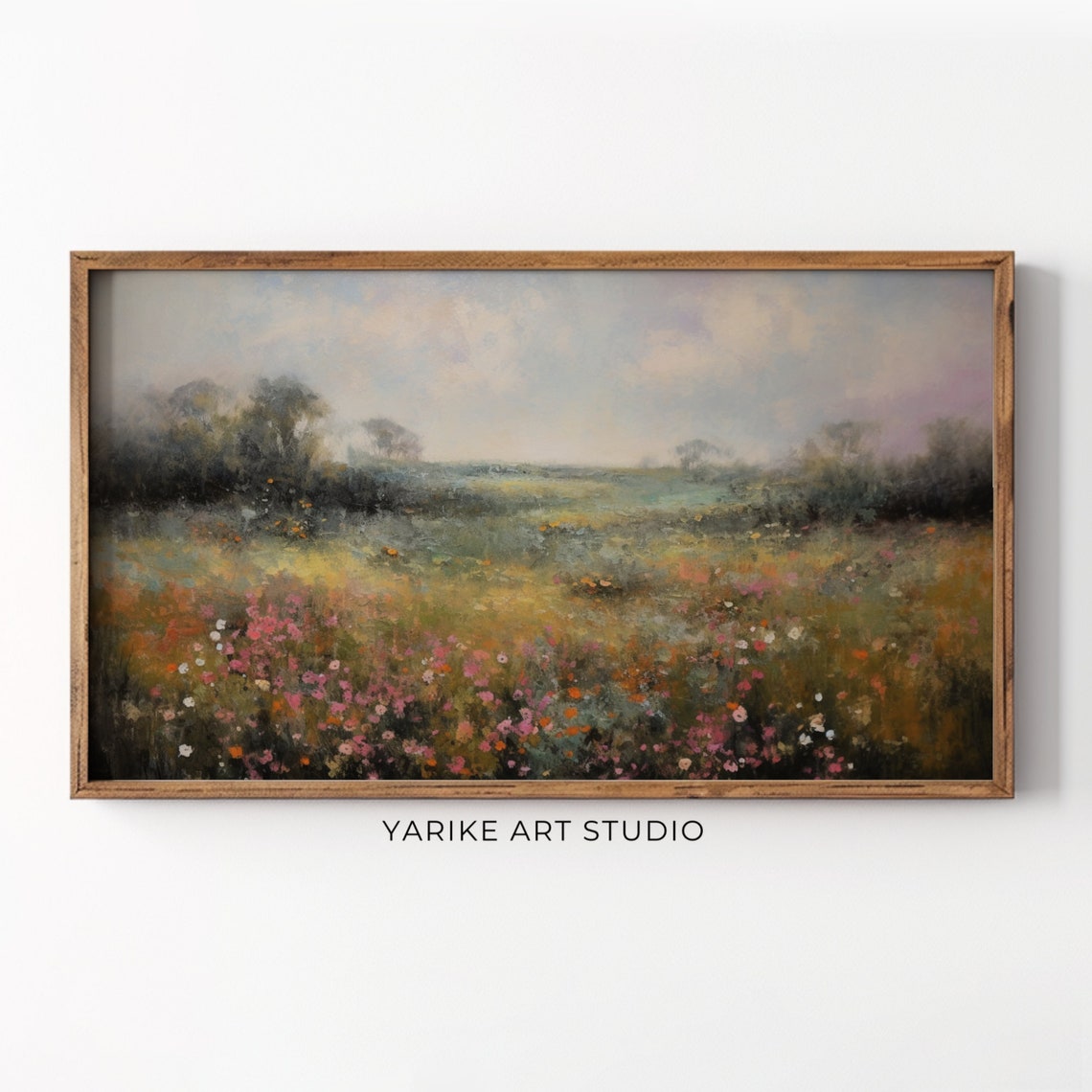Moody Spring Wildflower Field Pink Orange Impressionist Poster