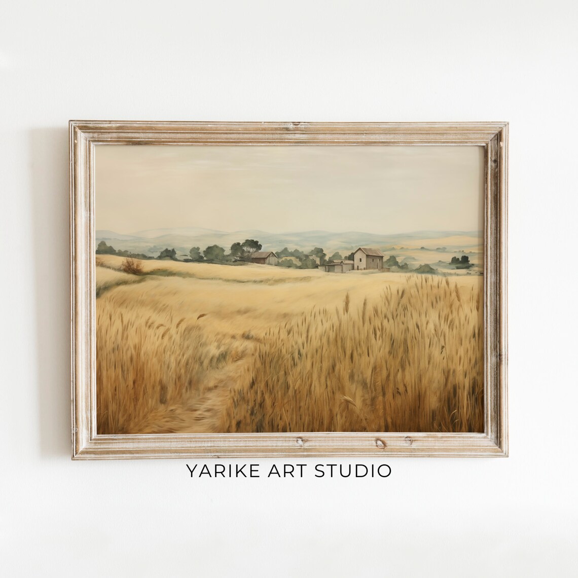 Golden Wheat Field Countryside Farmhouse Landscape Painting Poster