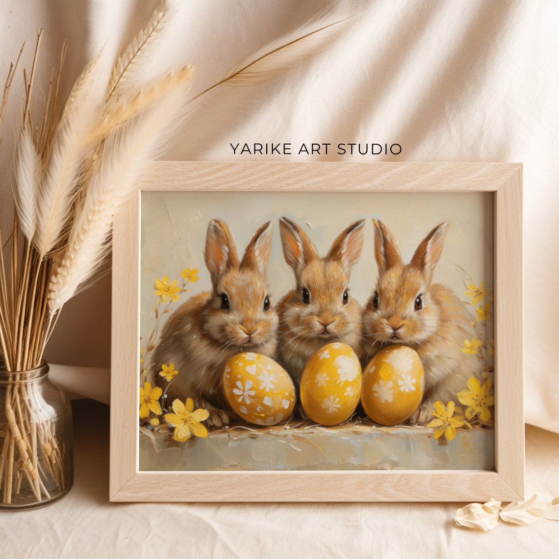 Vintage Easter Bunnies With Eggs Cute Rabbits Neutral Easter Decor Animal Nursery Print Rustic Animal Wall Art 474 - Image 5