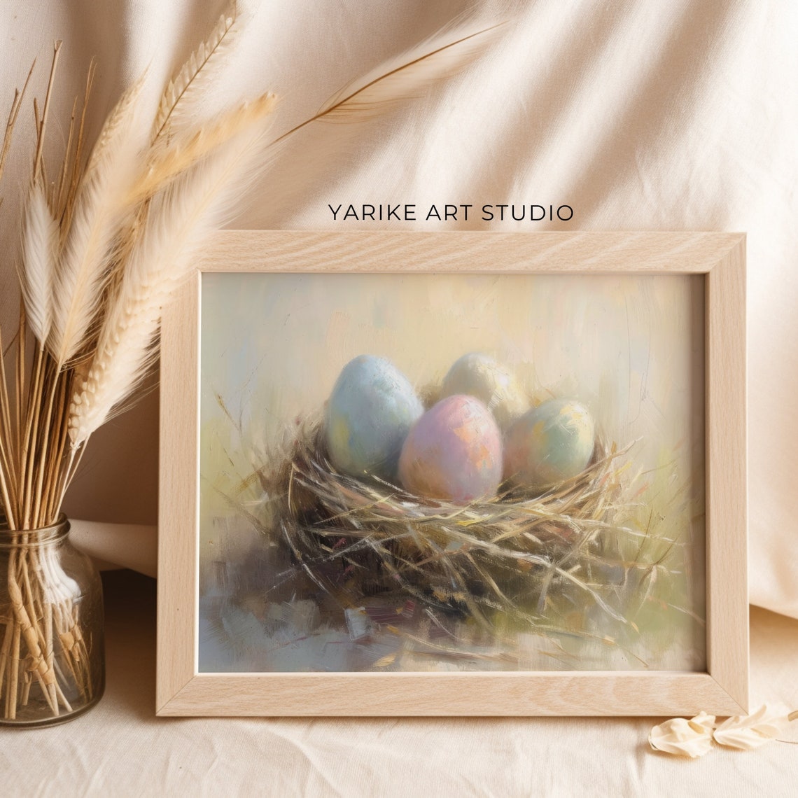 Bird Nest with Pastel Eggs Oil Painting Spring Nest Easter Poster - Image 2