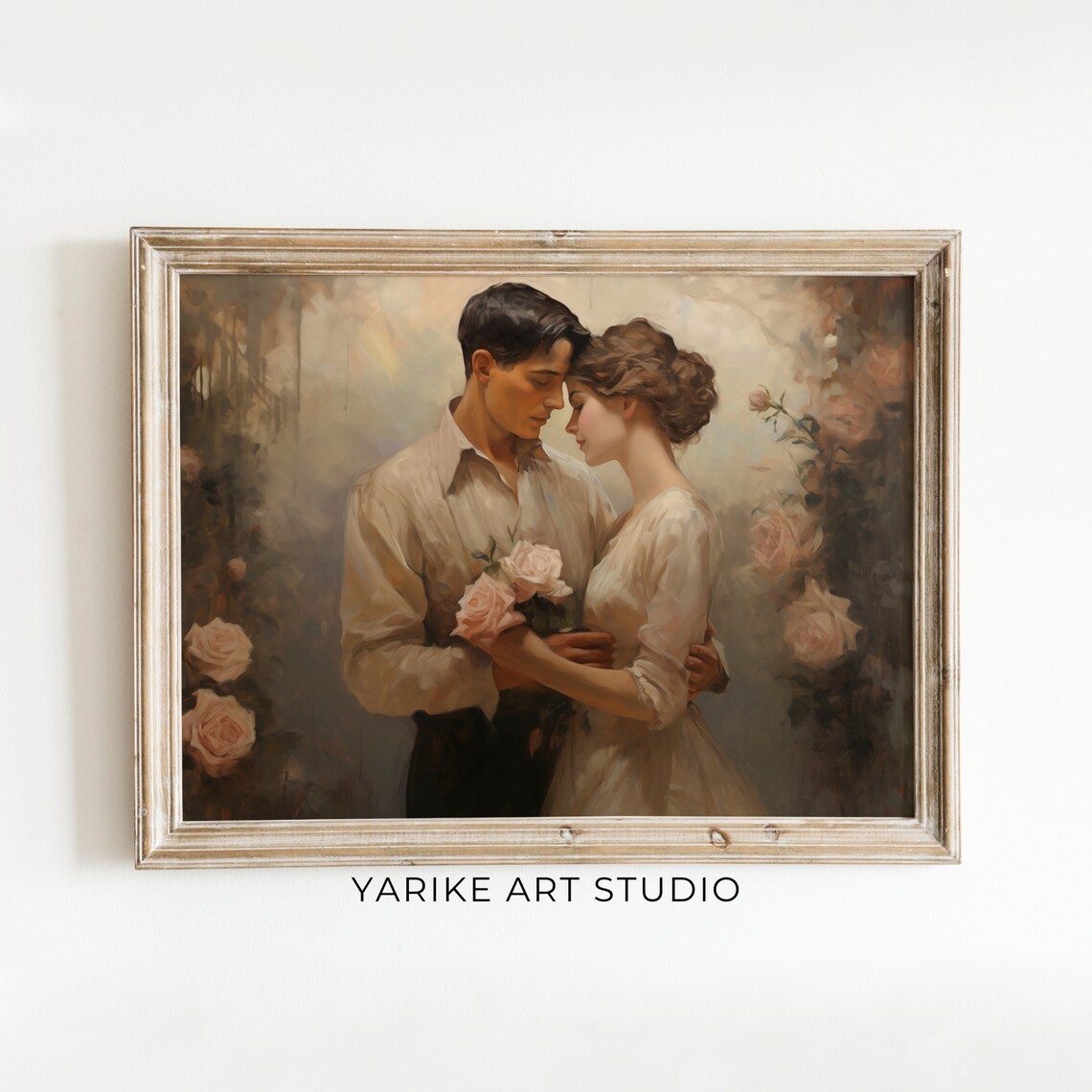 Romantic Couple Embrace with Roses Vintage Love Painting Poster