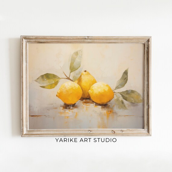 Lemons Still Life Print Country Wall Decor Moody Wall Art Vintage Style Oil Painting Yarike 311 Ai