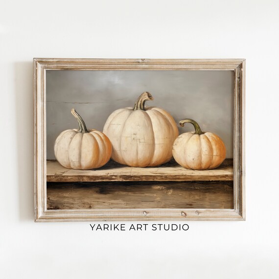 White Pumpkin Still Life Three Cream Pumpkins Fall Decor Poster